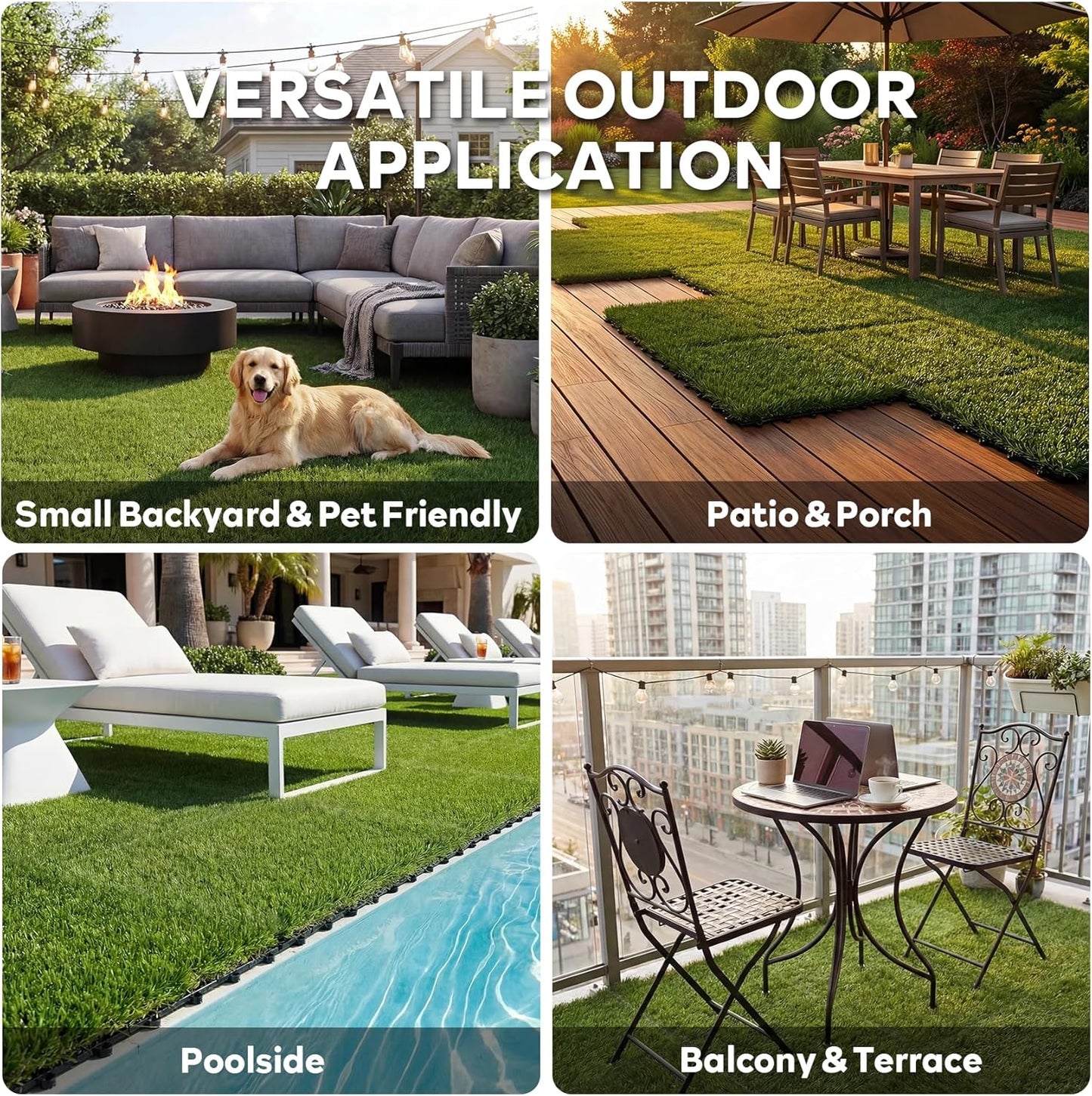 Artificial Grass Turf Interlocking Deck Tiles 30x30cm Set of 9