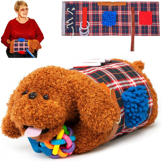 2-in-1 Sensory Fidget Muff Blanket Brown Puppy Calming Activities for Dementia and Alzheimer’s Support 二合一感官保暖手筒與失智症活動毯