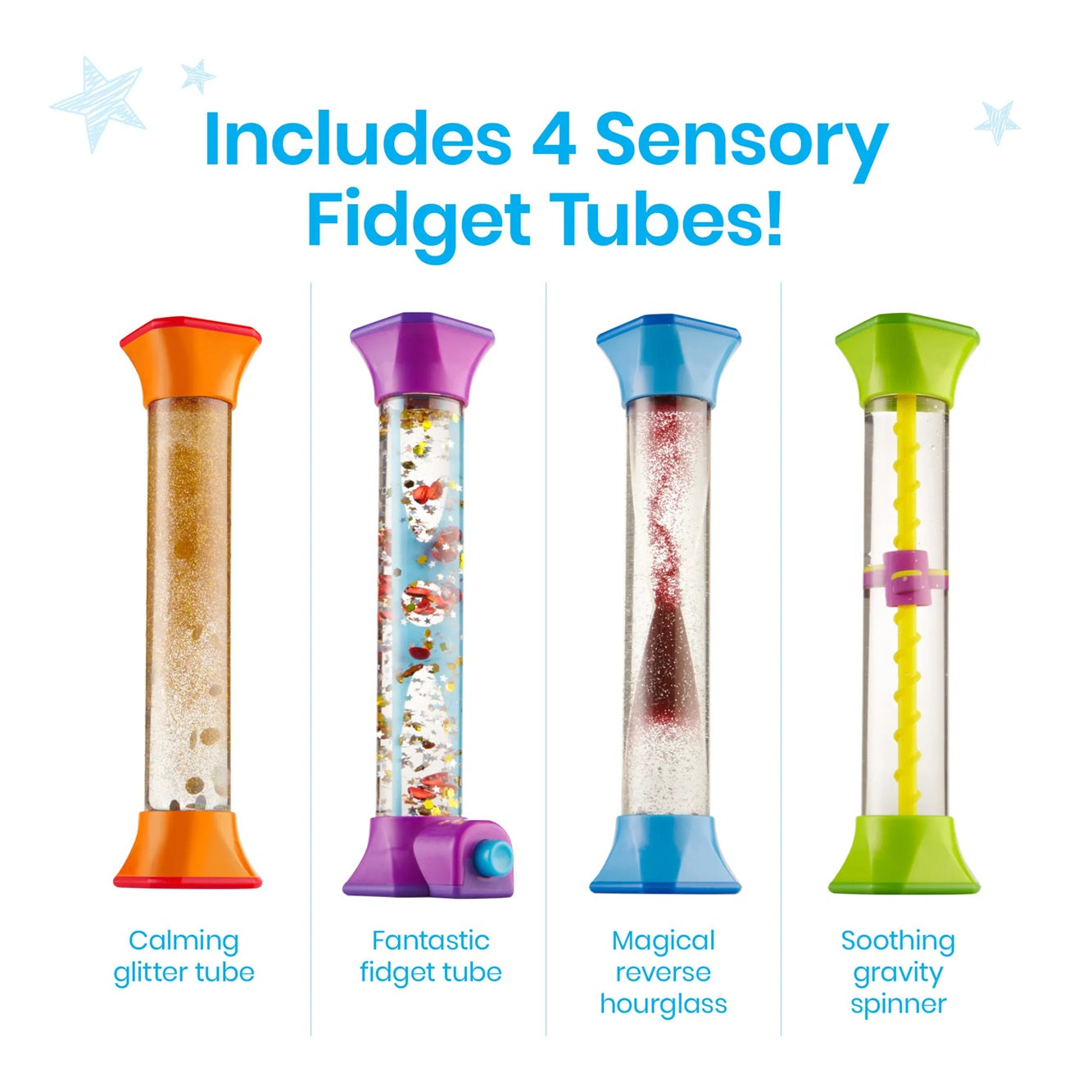 Hand2Mind Sensory Fidget Tubes, Set of 4個套裝 舒壓感官管