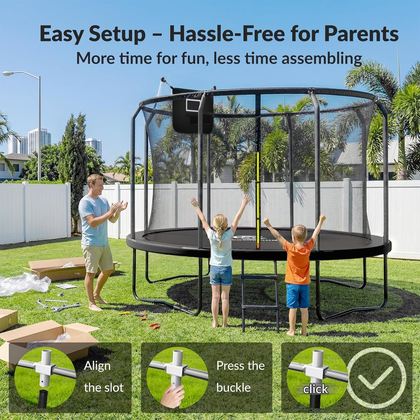 Outdoor Trampoline with Safety Net, LED Lights & Basketball Hoop ASTM F381-16 Approved 戶外大型蹦床 | 附安全防護網、LED 燈及籃球框 符合美國 ASTM F381-16 安全標準