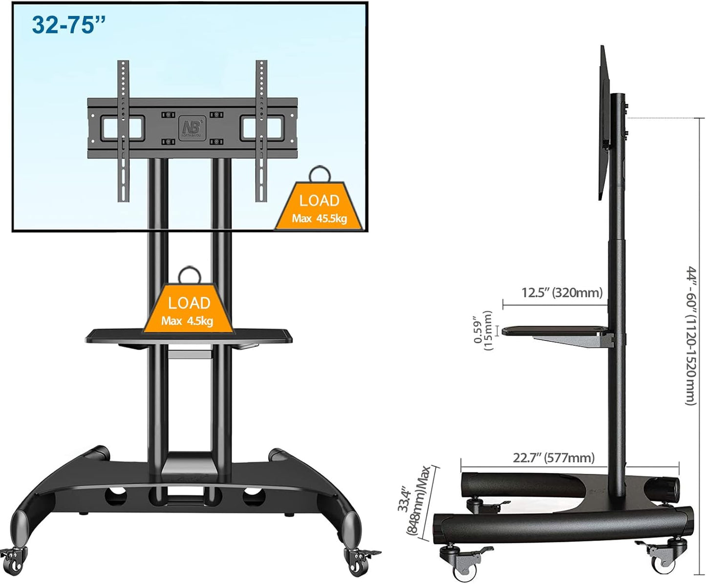 Mobile TV Monitor Stand with Wheels 移動式電視顯示器支架
