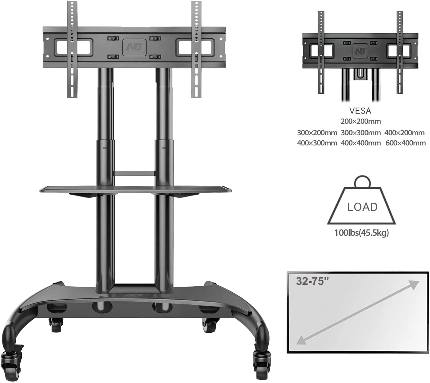 Mobile TV Monitor Stand with Wheels 移動式電視顯示器支架