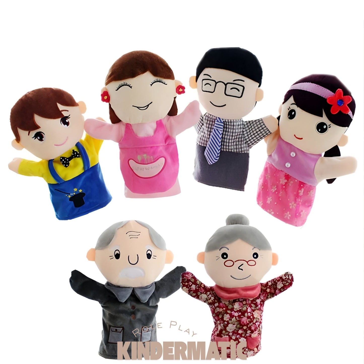 Kindermatic Chinese Family Hand Puppets Set of 6 25cm 中國家庭手偶 6 件套