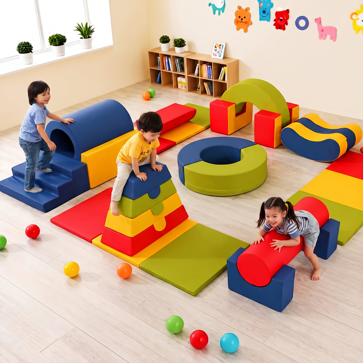 Climb & Play Soft Blocks Bright Color Set of 22 件可自由組合 亮彩4色 感統體能訓練組合 幼兒大肌肉爬爬墊與平衡訓練教具
