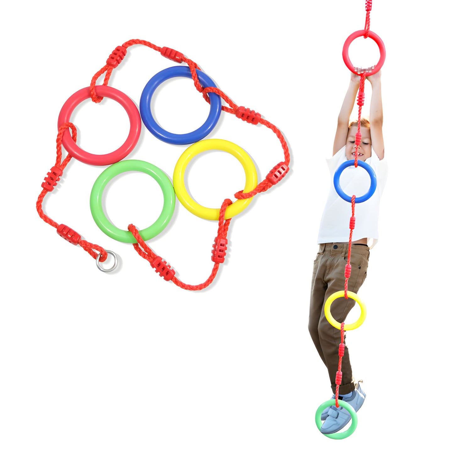 Obstacle Course Attachment Climbing Rope with Rings 2m Max Load 100KG CPC Safety Approval 兒童障礙訓練 圓環攀爬繩