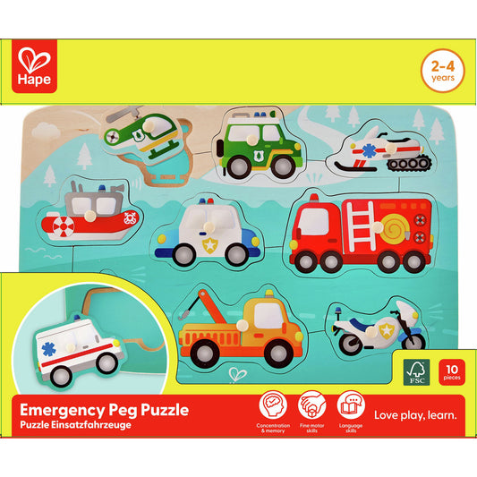 Hape Emergency Peg Puzzle 急救車隊小抓手拼圖