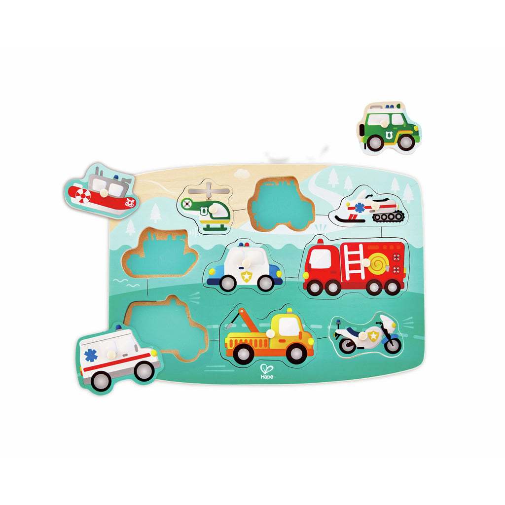 Hape Emergency Peg Puzzle 急救車隊小抓手拼圖