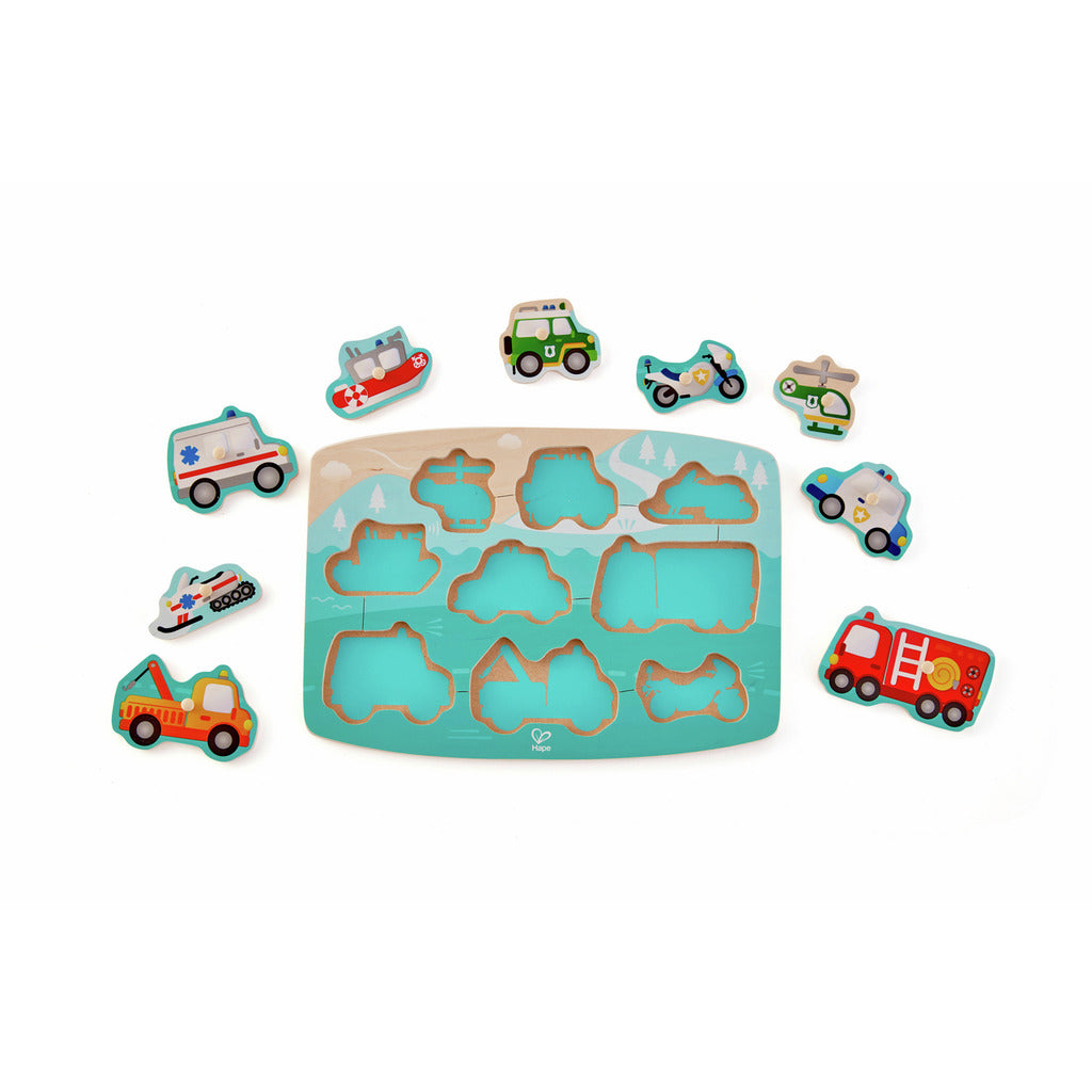 Hape Emergency Peg Puzzle 急救車隊小抓手拼圖