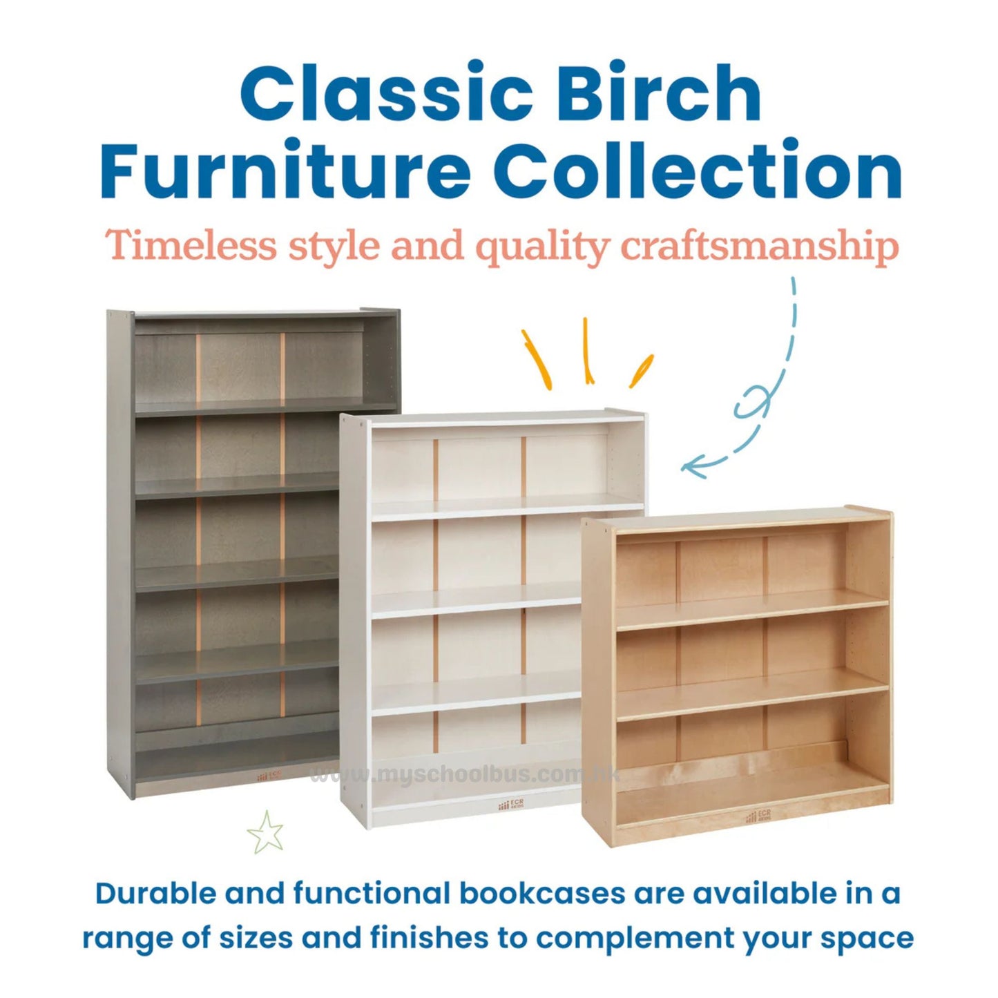 ECR4Kids Wooden Classic Bookcase with Adjustable Shelves 木製經典書架-配備可調式層板