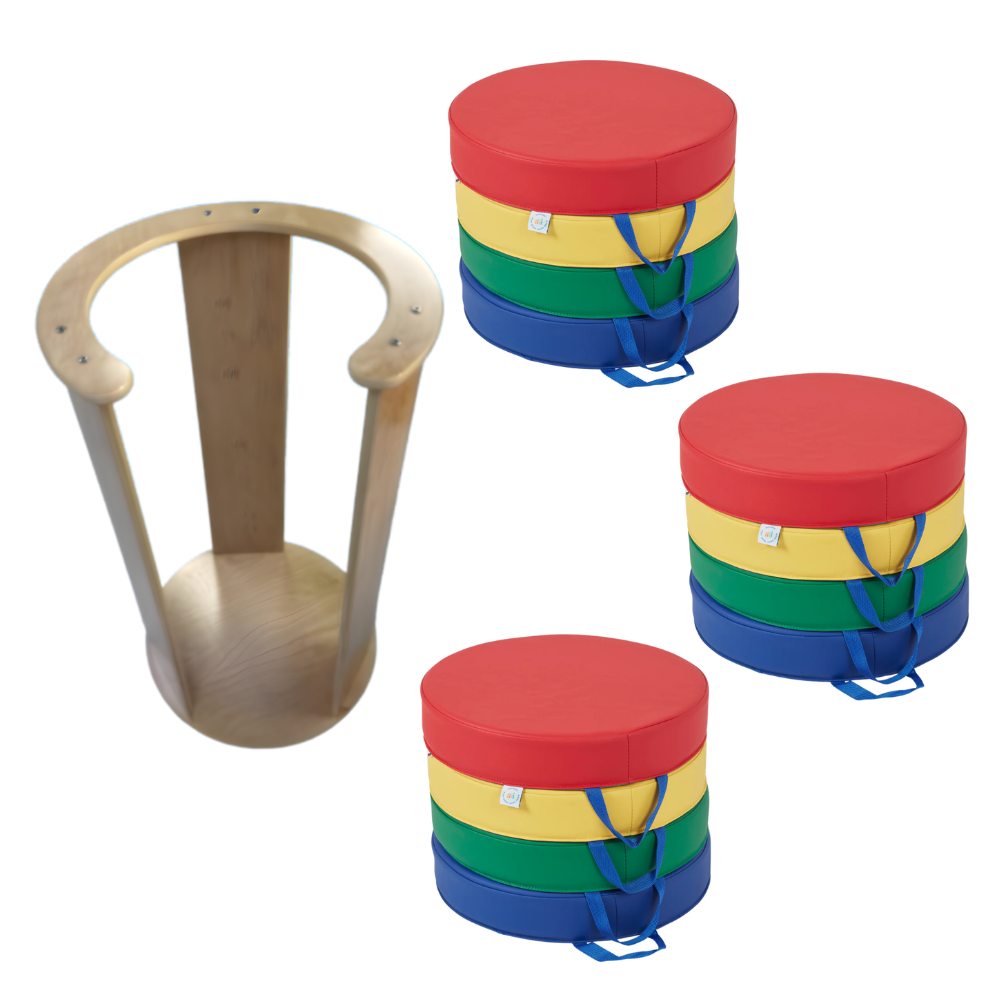 ECR4Kids Carry Me Round Floor Cushions with Handles, 4-Piece 兒童便攜式圓形地板坐墊（4件組）