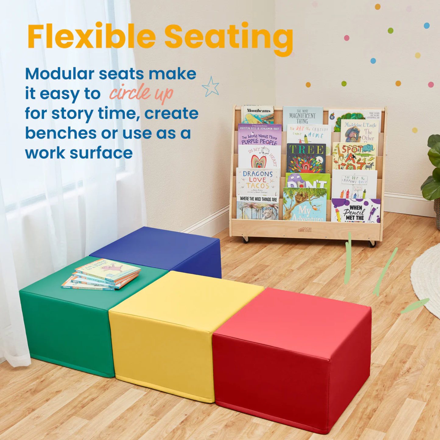 ECR4KIDS Square Foam Ottoman Seating Set, 4-Piece 正方沙發凳4件套