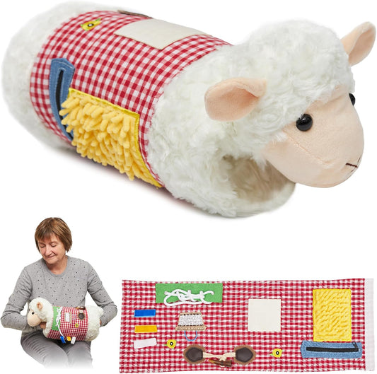 2-in-1 Sensory Fidget Muff Blanket White Sheep Calming Activities for Dementia and Alzheimer’s Support 二合一感官保暖手筒與失智症活動毯