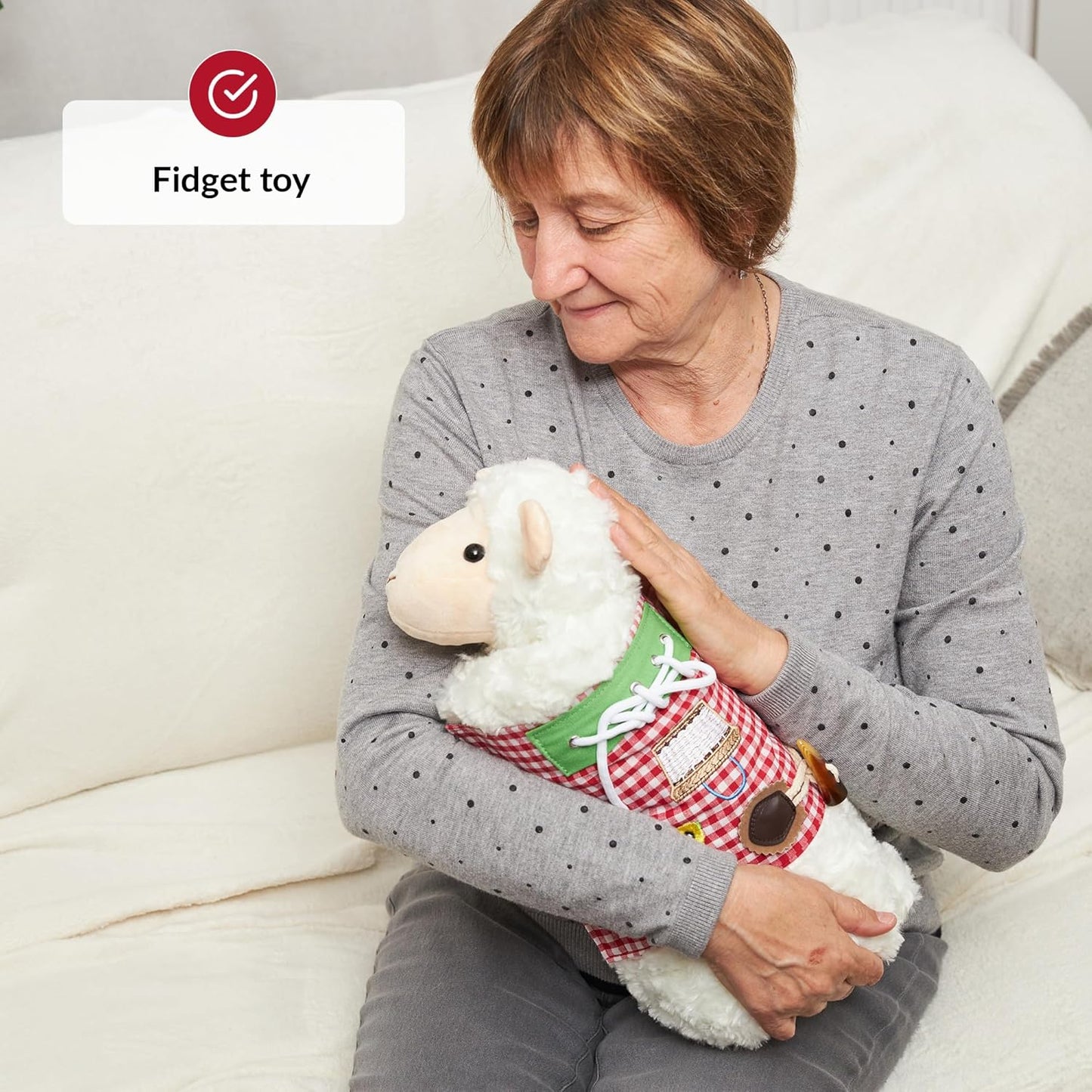 2-in-1 Sensory Fidget Muff Blanket White Sheep Calming Activities for Dementia and Alzheimer’s Support 二合一感官保暖手筒與失智症活動毯