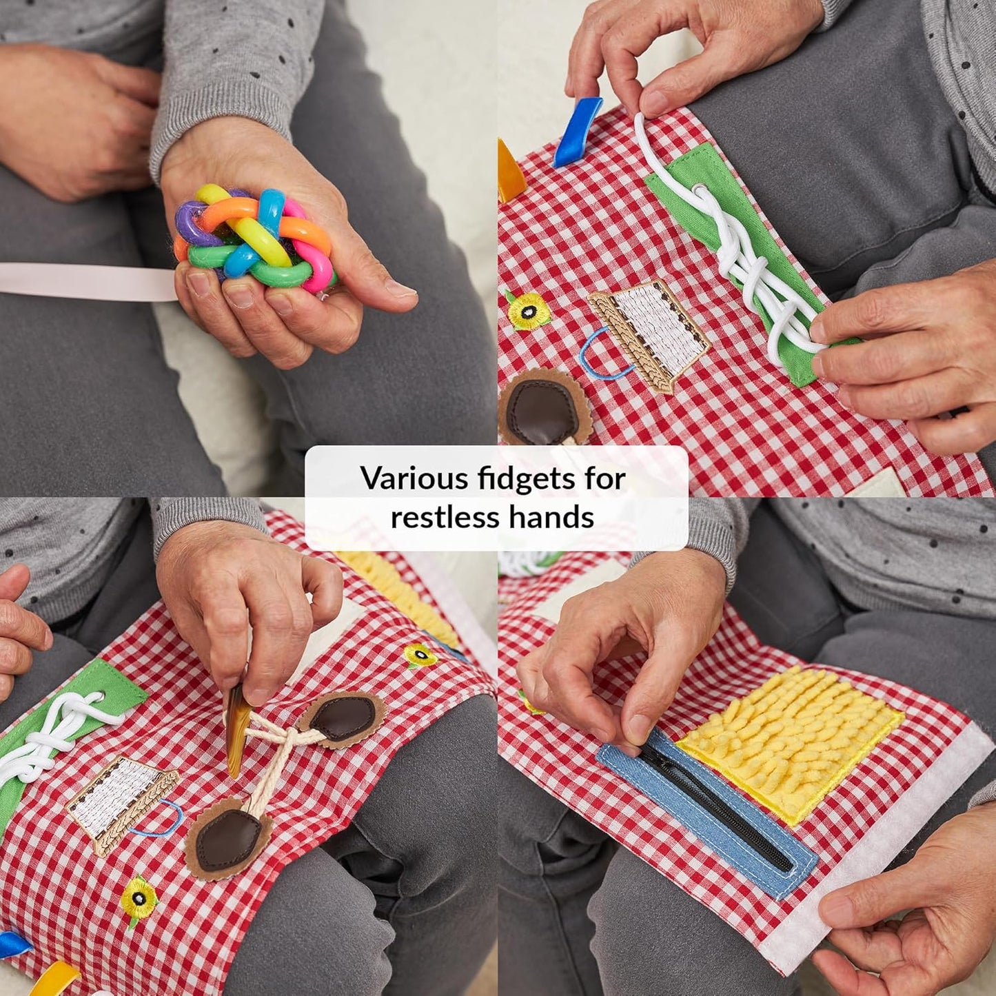 2-in-1 Sensory Fidget Muff Blanket White Sheep Calming Activities for Dementia and Alzheimer’s Support 二合一感官保暖手筒與失智症活動毯