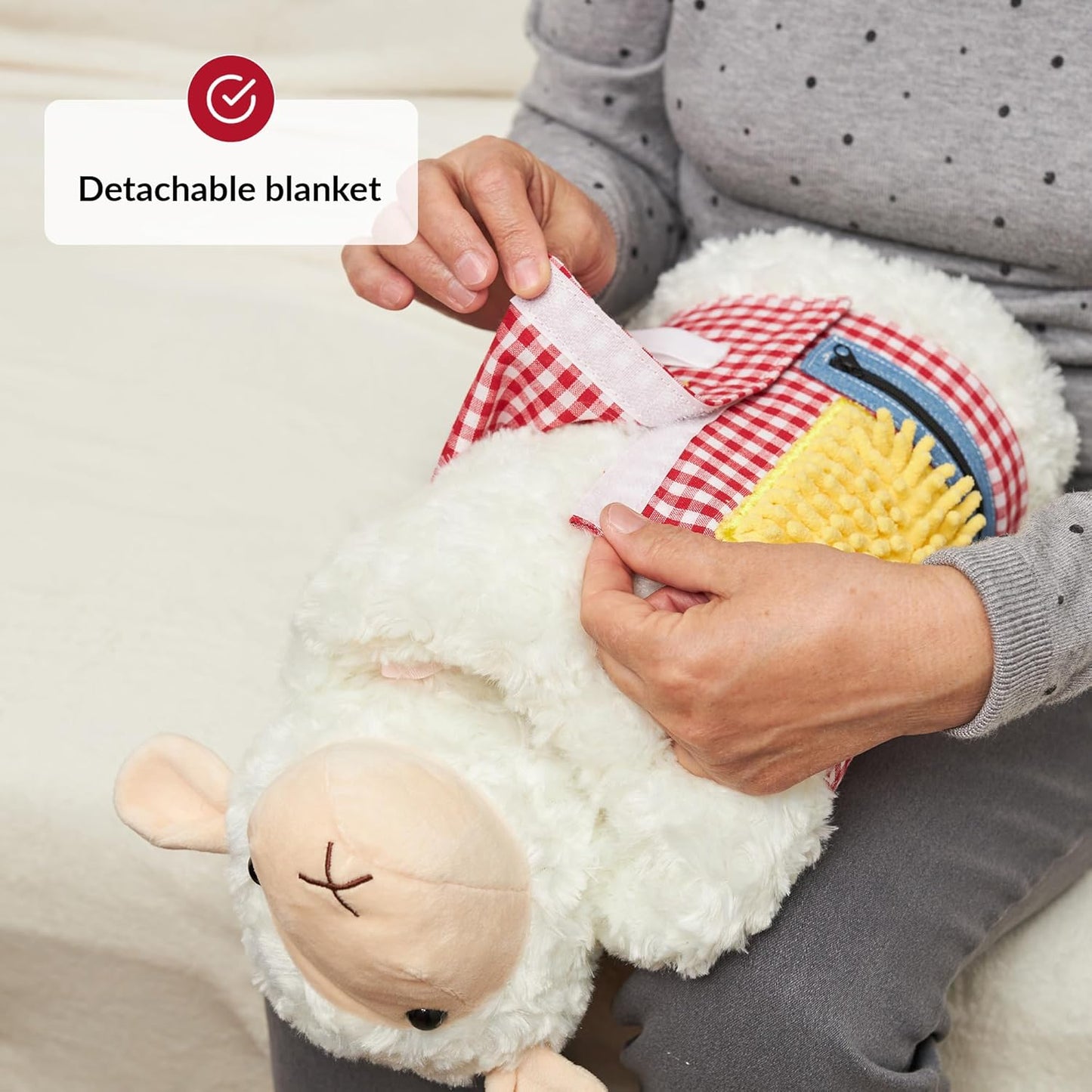 2-in-1 Sensory Fidget Muff Blanket White Sheep Calming Activities for Dementia and Alzheimer’s Support 二合一感官保暖手筒與失智症活動毯