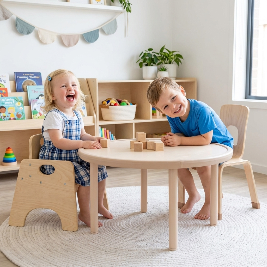 Φ86cm Protective Round  Solid Wood Table Height Adjustable 36-48cm 安護系列 可調高 圓形實木桌