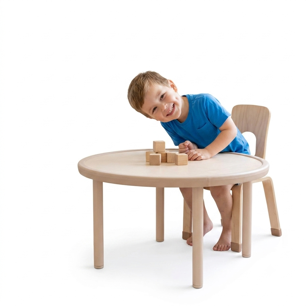 Φ86cm Protective Round  Solid Wood Table Height Adjustable 36-48cm 安護系列 可調高 圓形實木桌