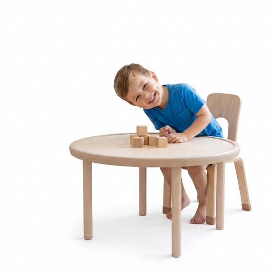Φ86cm Protective Round  Solid Wood Table Height Adjustable 36-48cm 安護系列 可調高 圓形實木桌