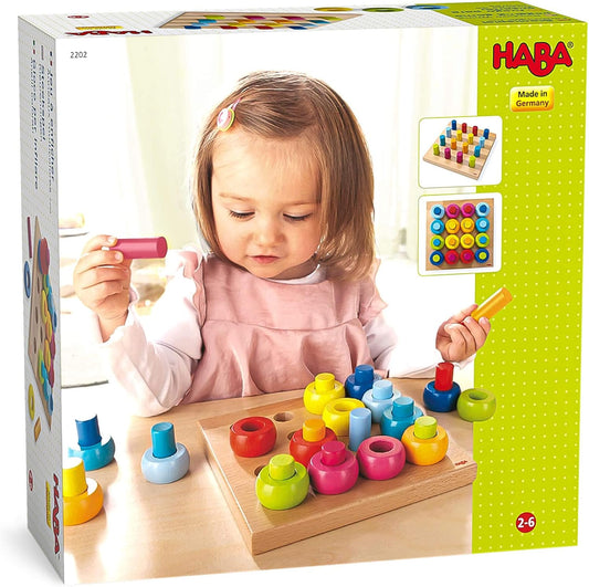 Haba 2022 Rainbow Whirls Pegging Game 經典彩虹圈遊戲 顏色配對 數量多與小 長與短 比較 評估工具