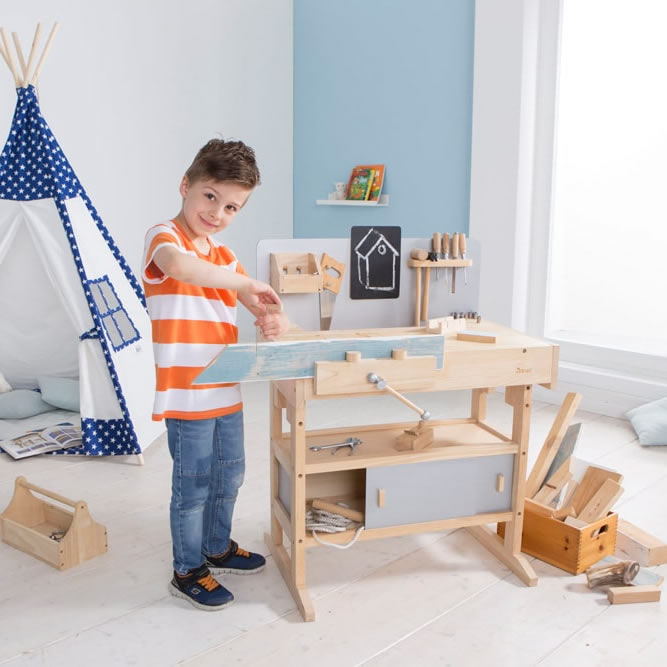 Howa Children's Wooden Workbench with Tools Box Set 兒童木工作台與工具箱套裝