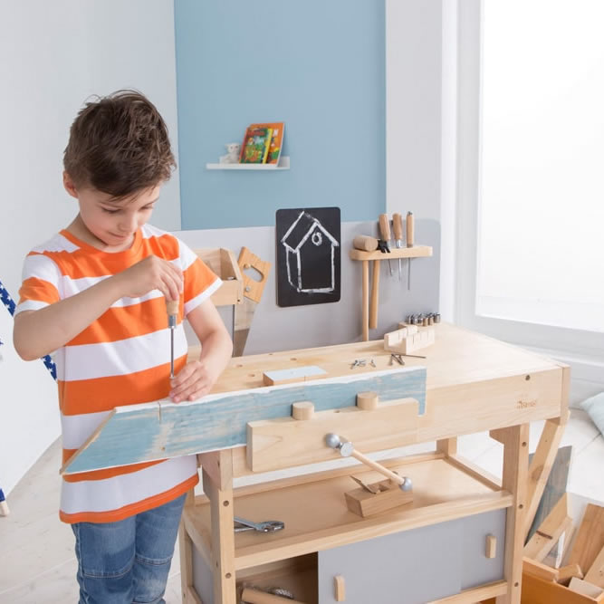 Howa Children's Wooden Workbench with Tools Box Set 兒童木工作台與工具箱套裝
