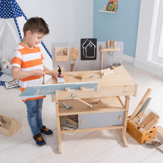 Howa Children's Wooden Workbench with Tools Box Set 兒童木工作台與工具箱套裝