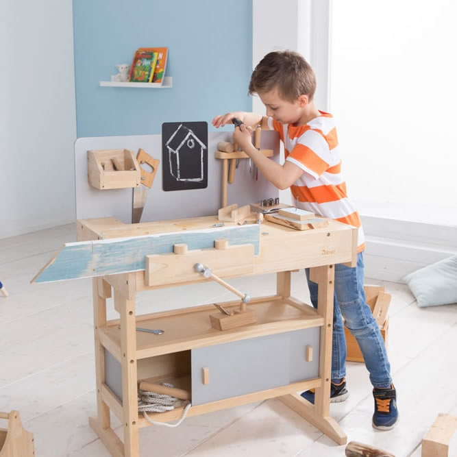 Howa Children's Wooden Workbench with Tools Box Set 兒童木工作台與工具箱套裝