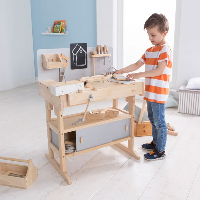Howa Children's Wooden Workbench with Tools Box Set 兒童木工作台與工具箱套裝