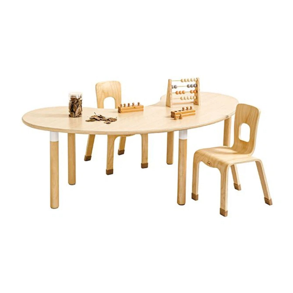 KJY 154x83cm Nature Wood Tabletop Bean-shape Table 原木色實木腰果桌
