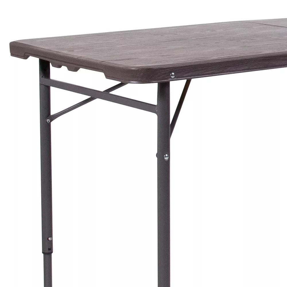 122x60cm Height Adjustable Bi-Fold Gray Wooden Grain Plastic Folding Table 可調高度折疊灰木紋色塑料折疊桌
