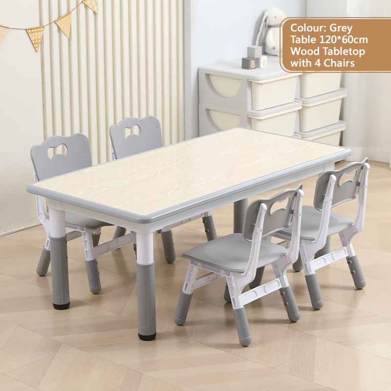 KLY 120W*60L Height Adjustable Rectangular Table - Wood Grain Tabletop 可調高長方形兒童桌 - 木紋桌面