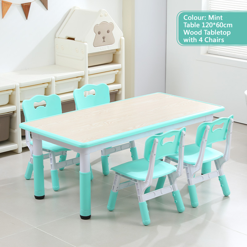 KLY 120W*60L Height Adjustable Rectangular Table - Wood Grain Tabletop 可調高長方形兒童桌 - 木紋桌面