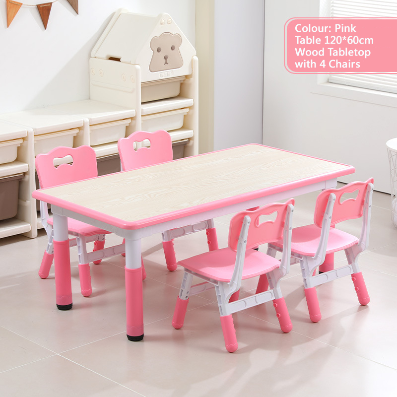 KLY 120W*60L Height Adjustable Rectangular Table - Wood Grain Tabletop 可調高長方形兒童桌 - 木紋桌面