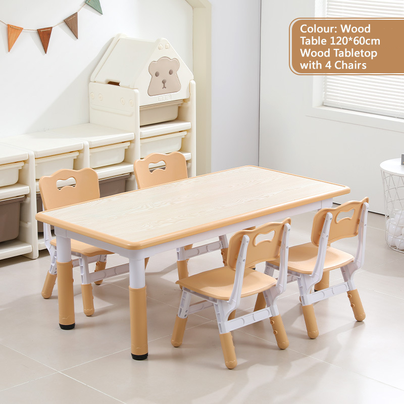 KLY 120W*60L Height Adjustable Rectangular Table - Wood Grain Tabletop 可調高長方形兒童桌 - 木紋桌面
