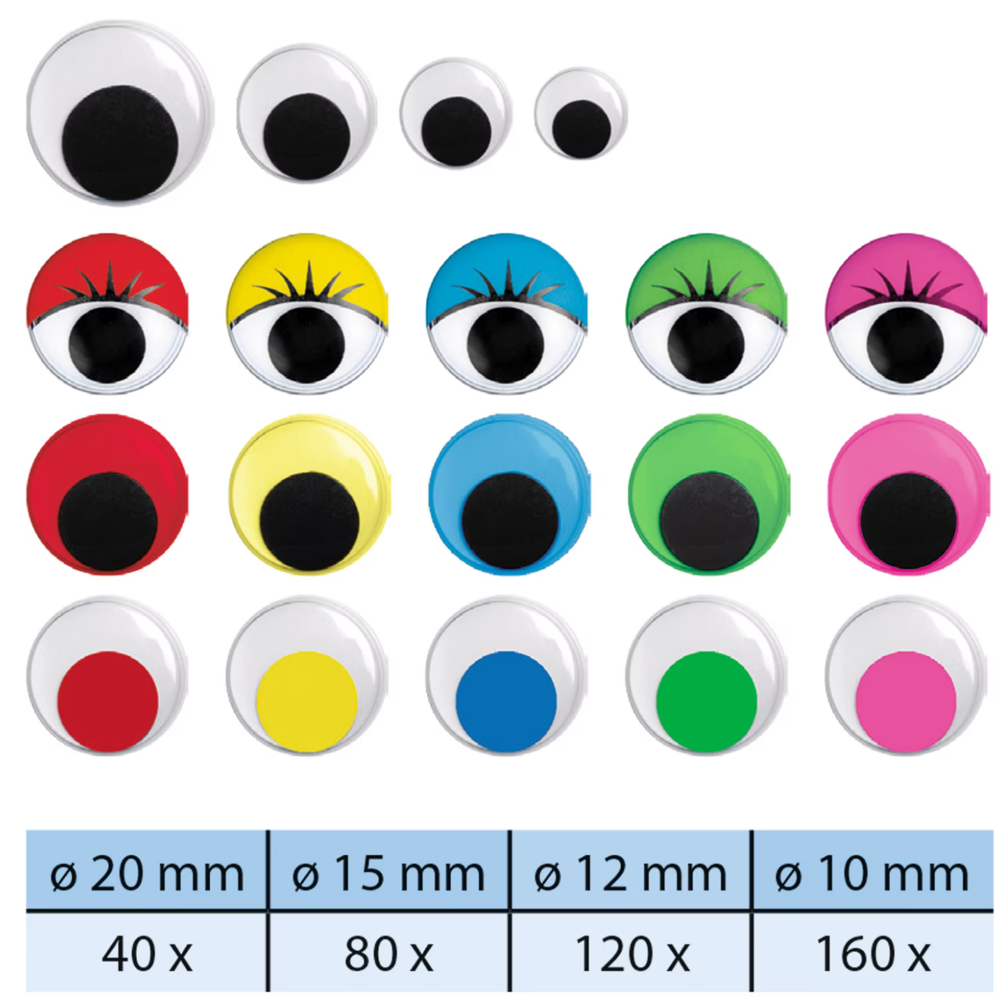 Kindermatic Plastic Wiggle Googly Eyes 4 Mixed Sizes Assorted Caddy Color Stack of 400片 塑料多彩可移動動眼手工配件