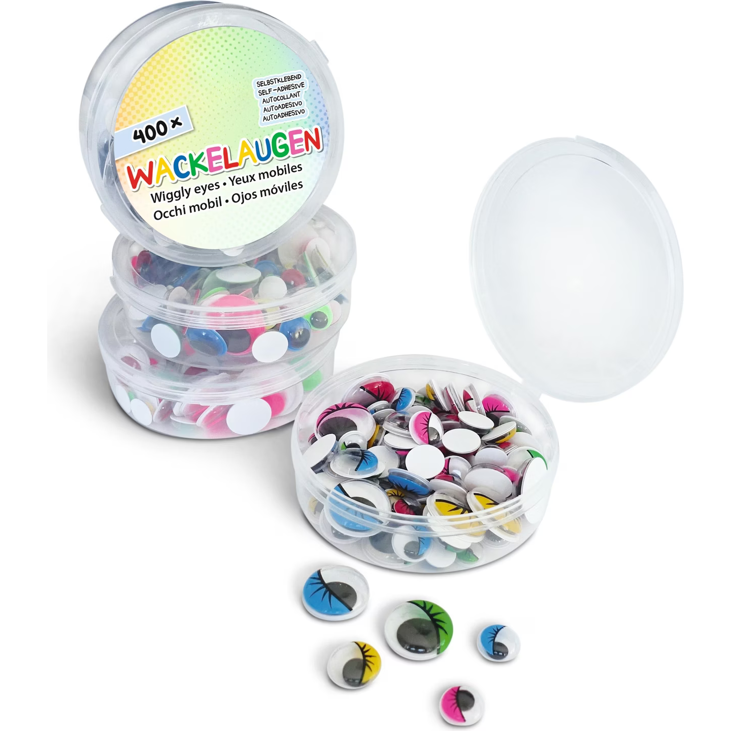 Kindermatic Plastic Wiggle Googly Eyes 4 Mixed Sizes Assorted Caddy Color Stack of 400片 塑料多彩可移動動眼手工配件