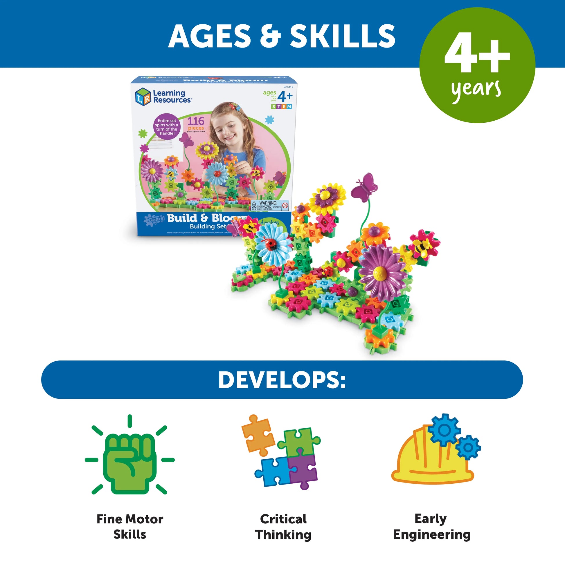 Learning Resources Gears! Gears! Gears! Build & Bloom Building Set MY