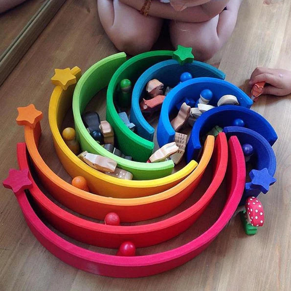 Masterkidz 12 Piece Natural Wood Jumbo Stacking Rainbow 12 Colours 12色特大櫸木堆疊彩虹