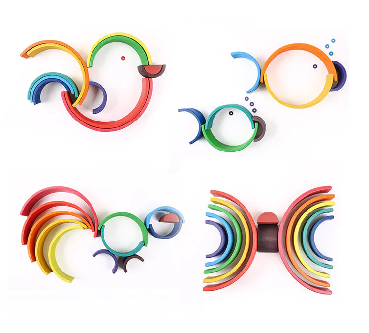 Masterkidz 12 Piece Natural Wood Jumbo Stacking Rainbow 12 Colours 12色特大櫸木堆疊彩虹