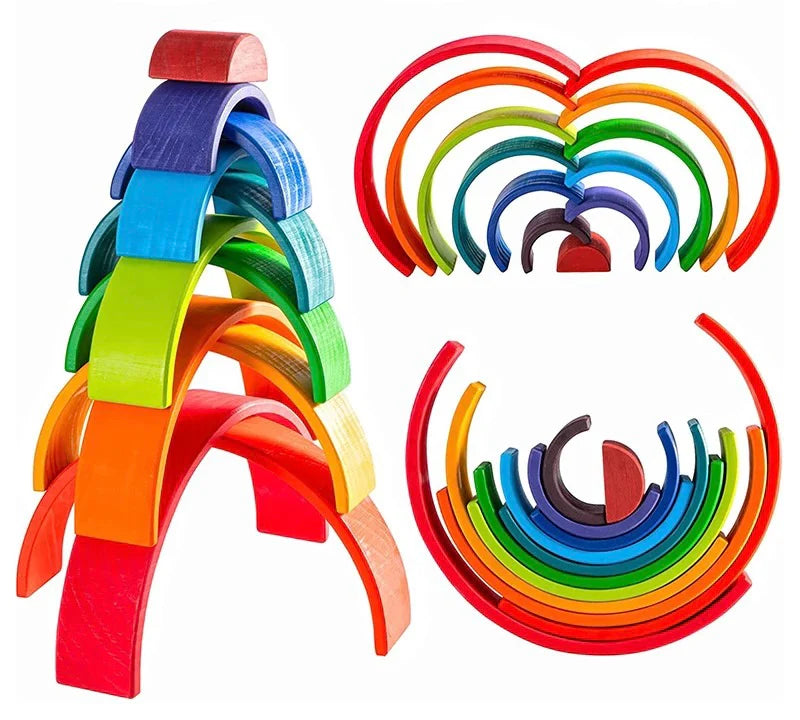 Masterkidz 12 Piece Natural Wood Jumbo Stacking Rainbow 12 Colours 12色特大櫸木堆疊彩虹