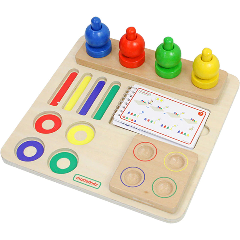 Masterkidz Stacking Pegs, Rings and Spheres Learning Board 顏色形狀配對堆疊套柱學習板