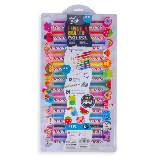 Mont Marte Colored Pencil and Eraser Set of 48件裝 兒童文具套裝 彩色鉛筆連立體造型橡皮擦