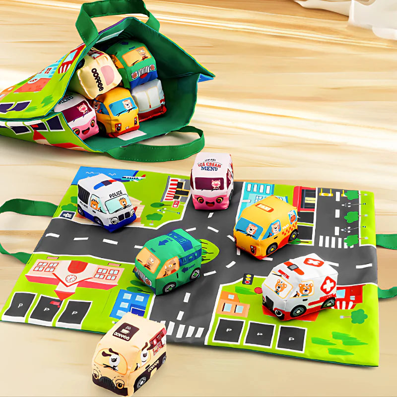 Fabricplay Vehicle Set with Multifunctional Play Mat 布綿製交通公工具配多功能遊戲墊
