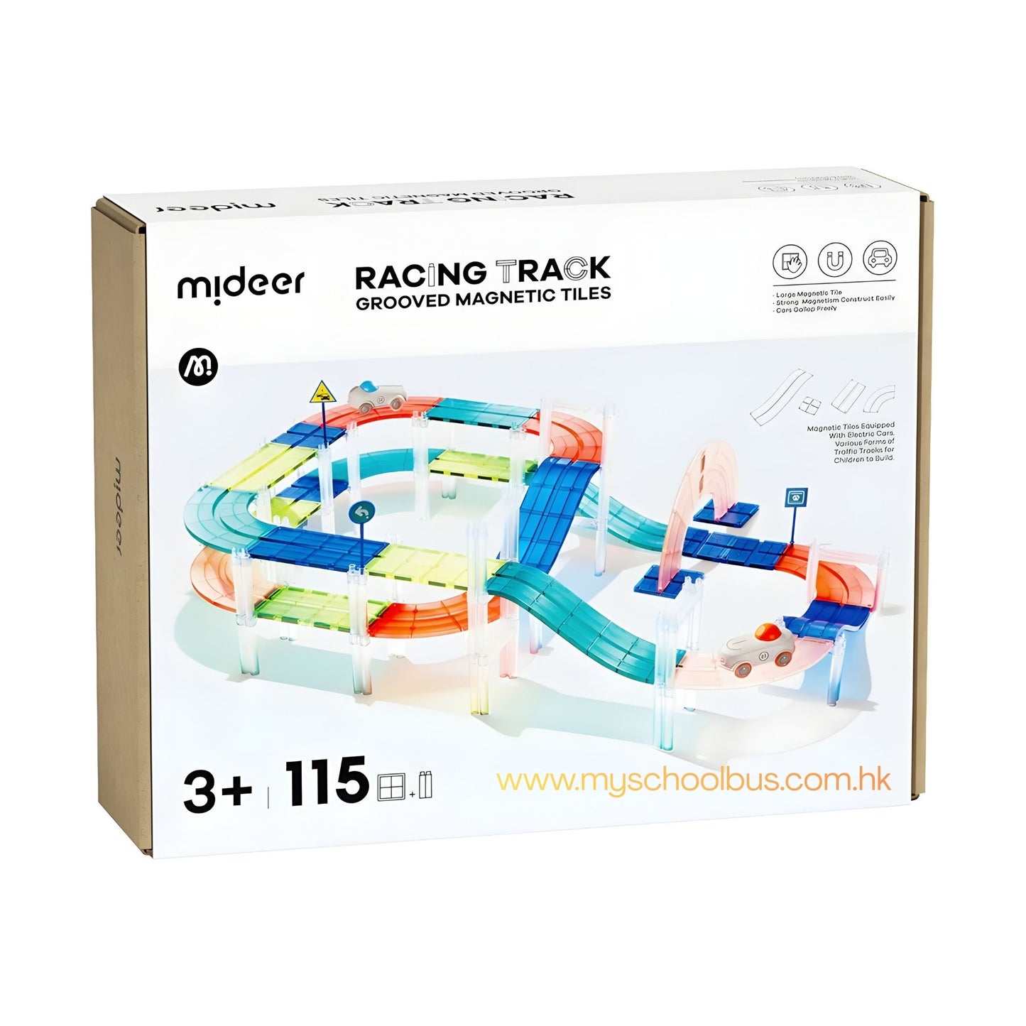 Mideer Racing Track Grooved Magnetic Tiles Set of 115件組 兒童百變軌道磁力片賽車套裝