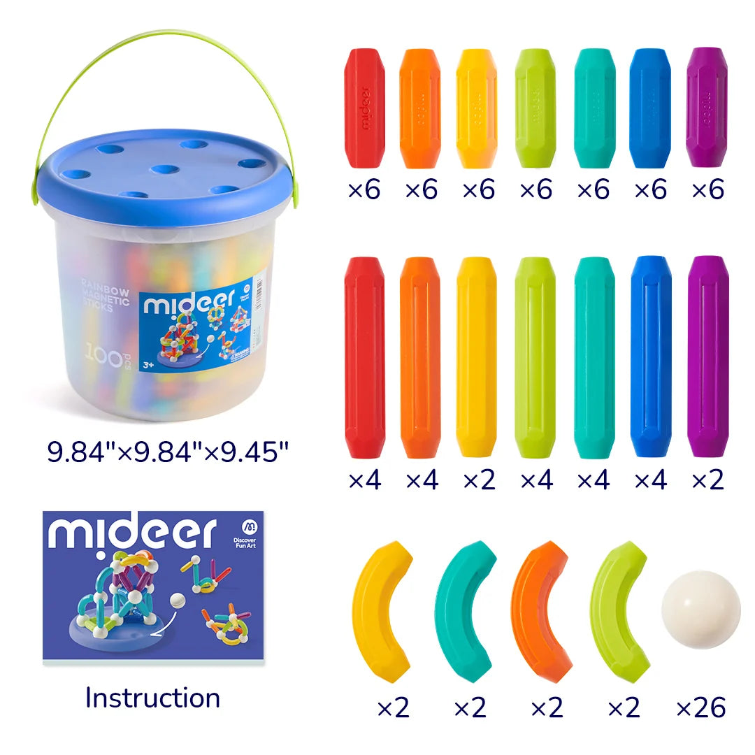 Mideer mideer-Rainbow Magnetic-Building Sticks-100pcs 彩虹磁力棒積木套裝 100件裝