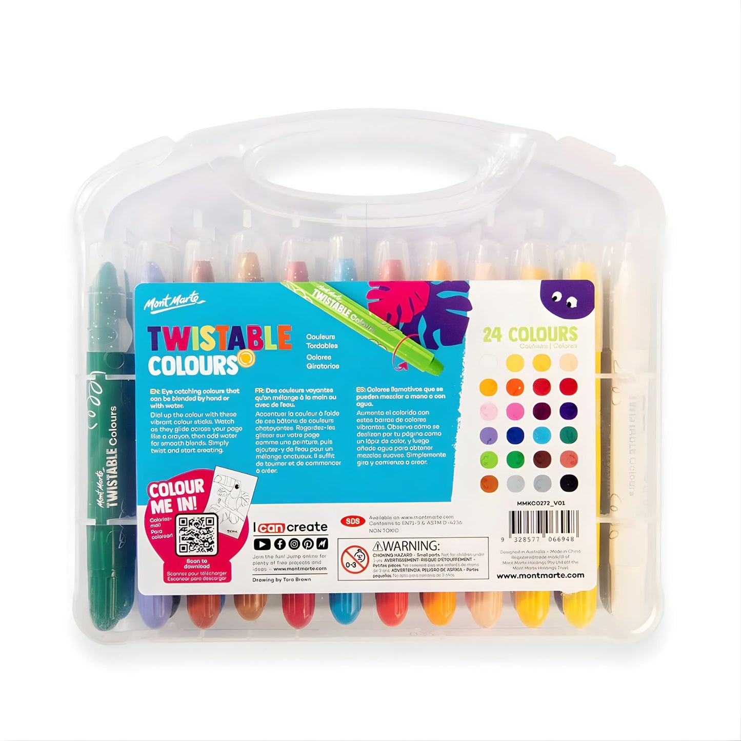 Mont Marte Twistable Colours with Carry Case 兒童專用旋轉絲滑蠟筆套裝連便攜盒