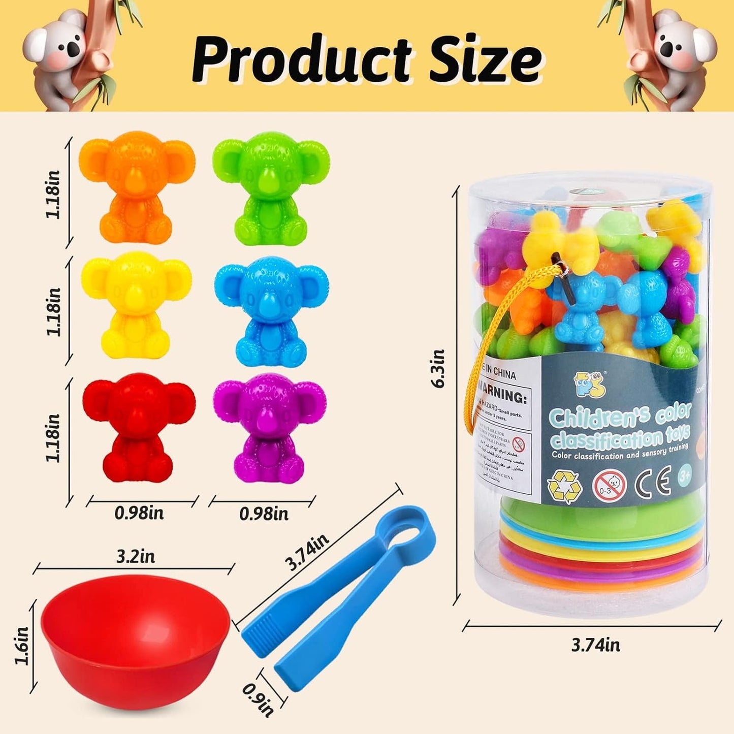 Rainbow Koalas Sorting & Counting Game Set of 48 小樹熊顏色與數量排序數量遊戲套裝 48 件