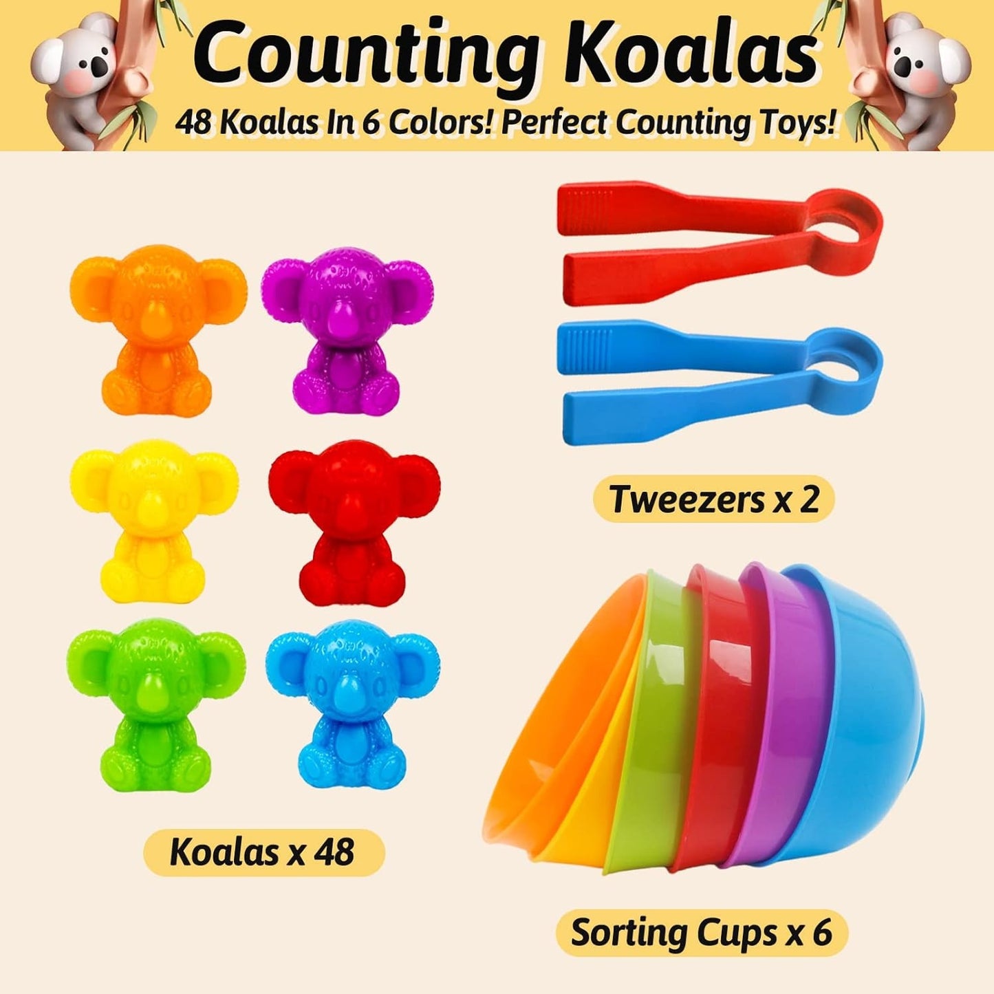 Rainbow Koalas Sorting & Counting Game Set of 48 小樹熊顏色與數量排序數量遊戲套裝 48 件
