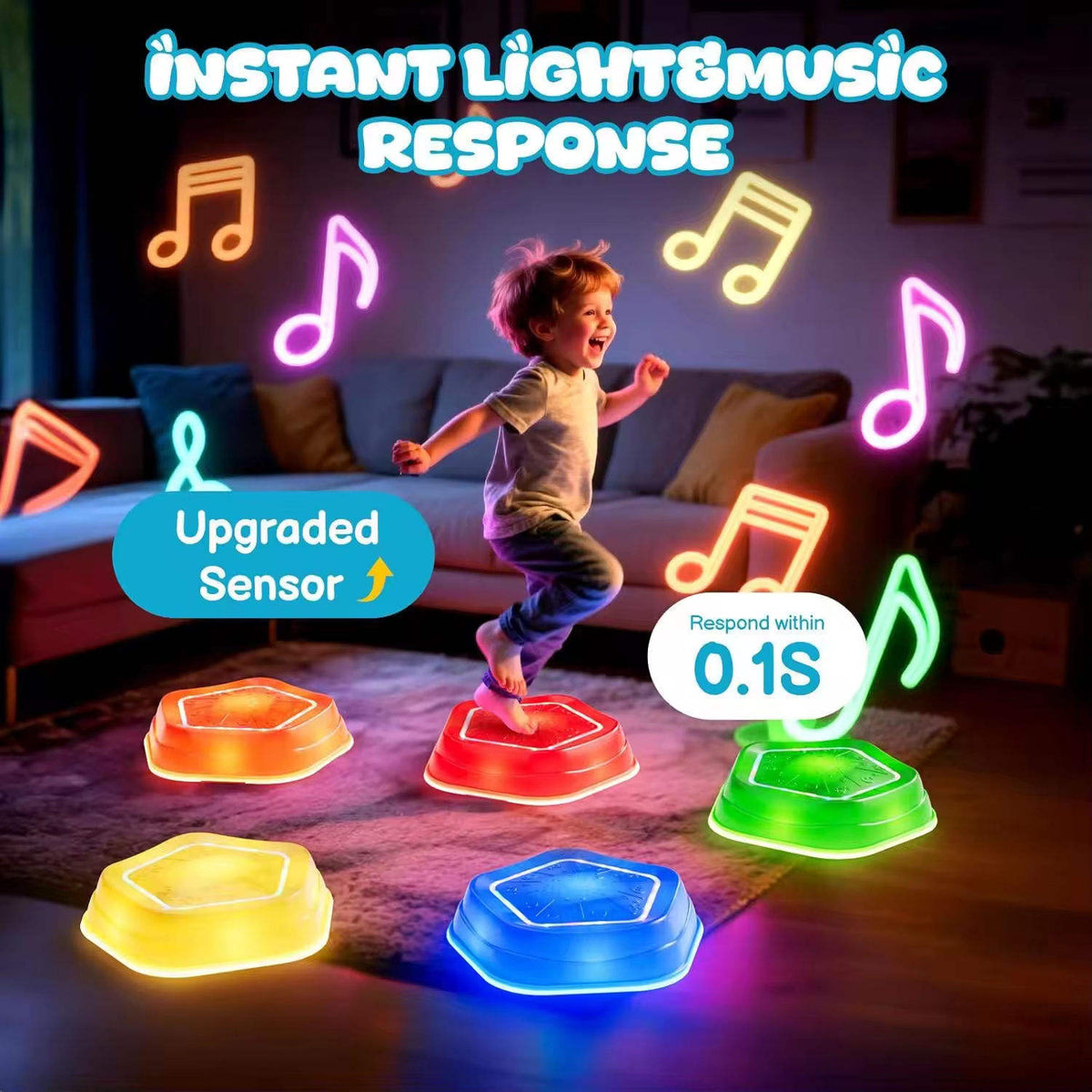 Light-Up Musical Stepping Stones for Kids Set of 5件裝 兒童魔法流沙感應發光平衡石