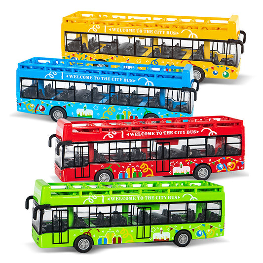 City Bus Convertible Assorted Color Set of 4 城市觀光巴士推行玩具車